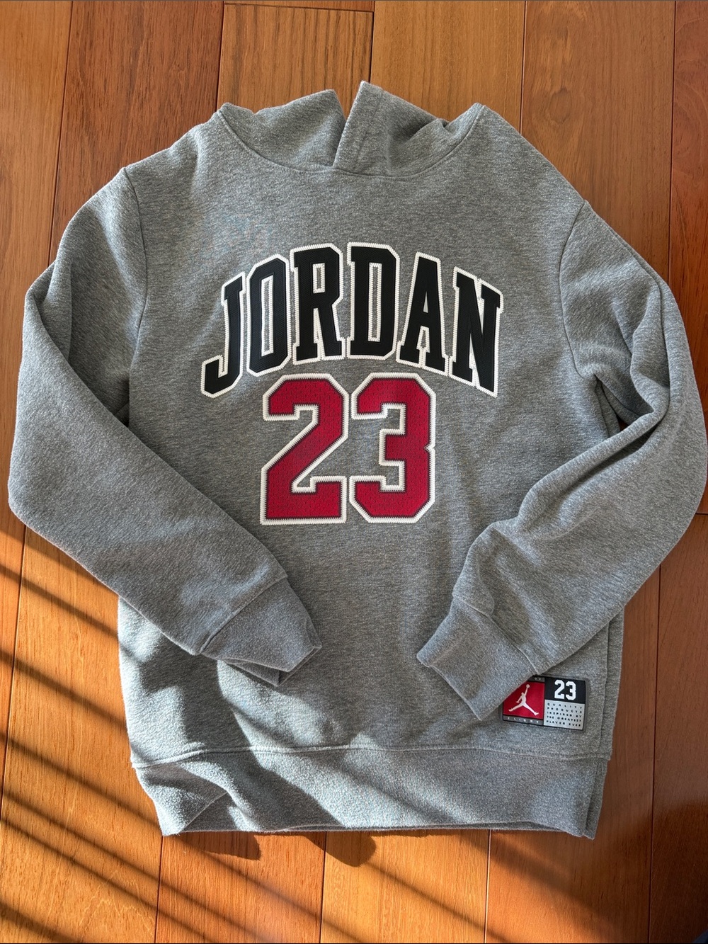Jordan Boys Grey Crewneck Sweatshirt with Red 23 and Black Lettering